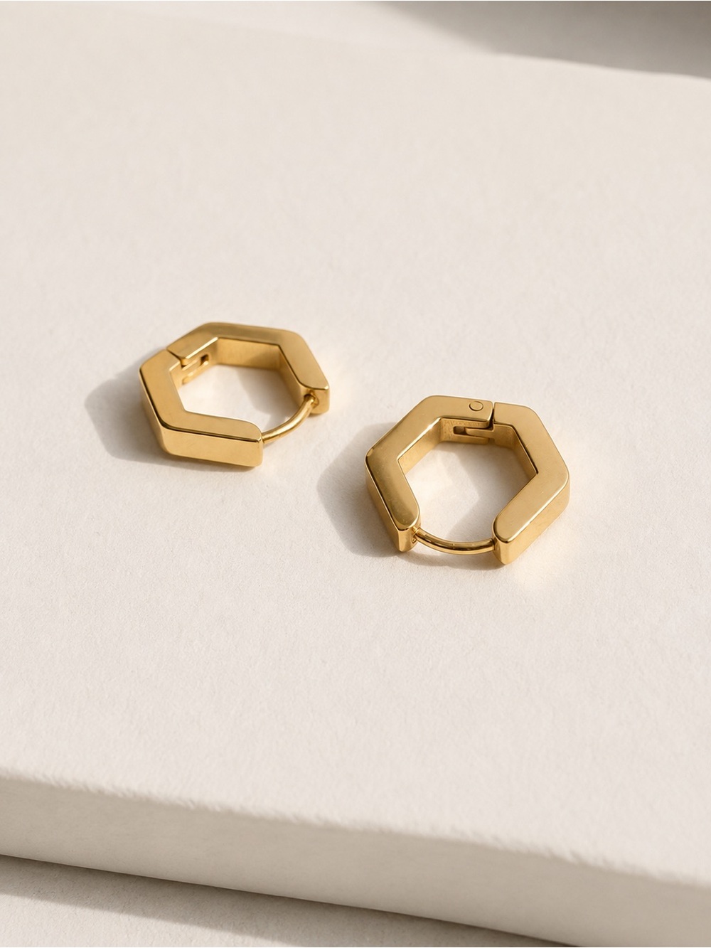 Hexagonal Gold Plated Hoop Earrings - Women Jewelry